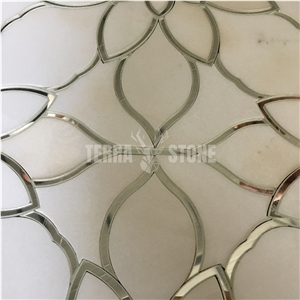 Marble Mirror Glass Mosaic Waterjet Floral Pattern Tile