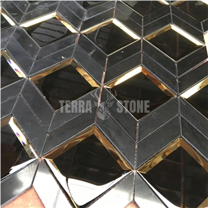 Nero Marquina Black Marble Rhombus Mosaic With Mirror Glass