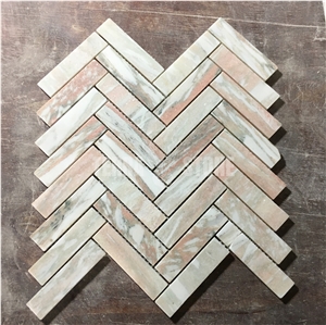 Norway Red Marble Mosaic Herringbone Shower Wall Tile