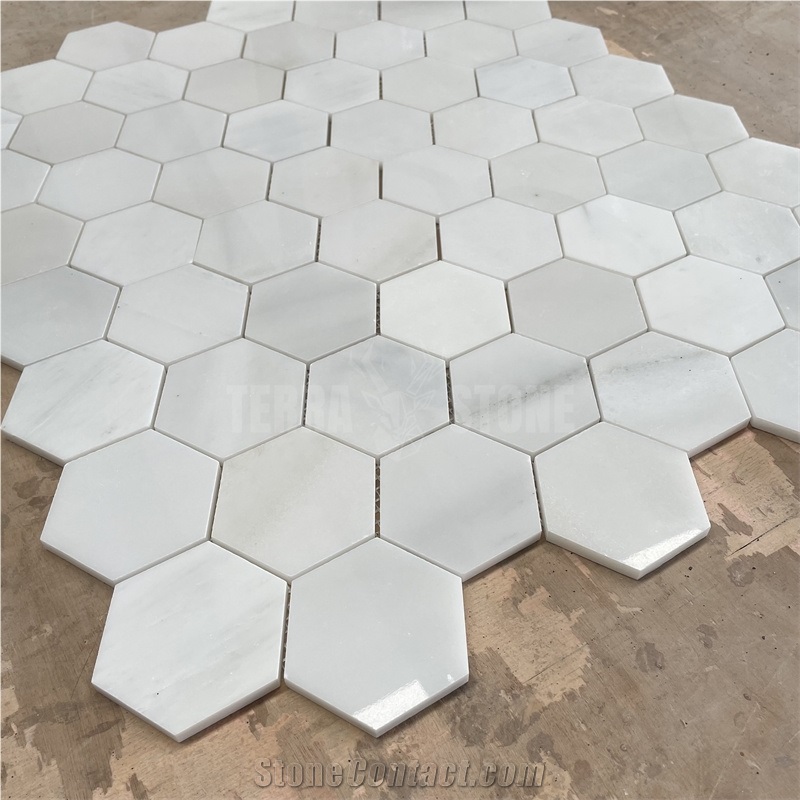 Polished Pure White Onyx Mosaic Hexagon Bathroom Wall Tile