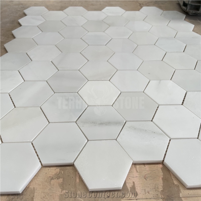 Polished Pure White Onyx Mosaic Hexagon Bathroom Wall Tile