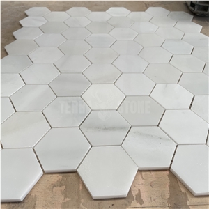 Polished Pure White Onyx Mosaic Hexagon Bathroom Wall Tile