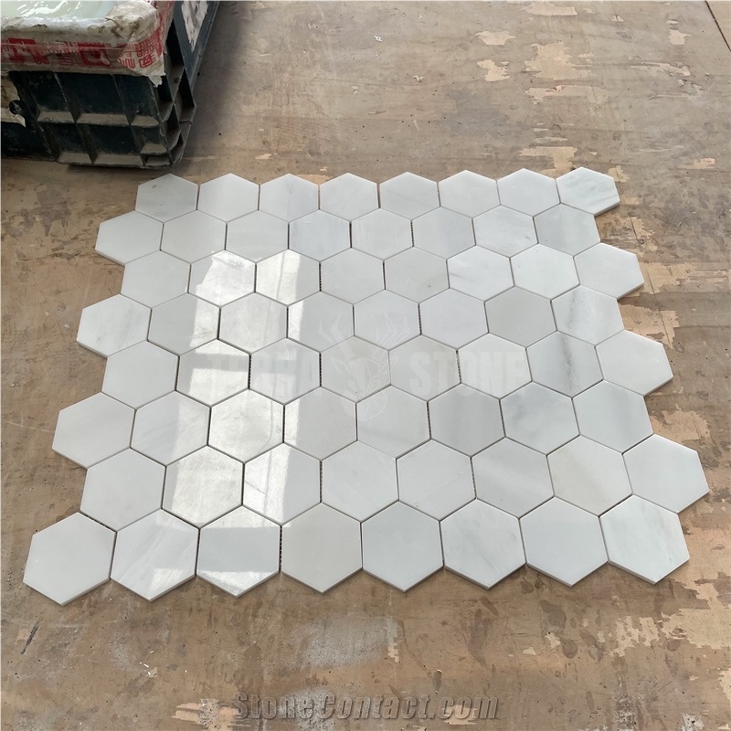 Polished Pure White Onyx Mosaic Hexagon Bathroom Wall Tile