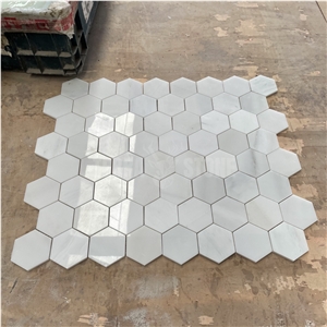 Polished Pure White Onyx Mosaic Hexagon Bathroom Wall Tile