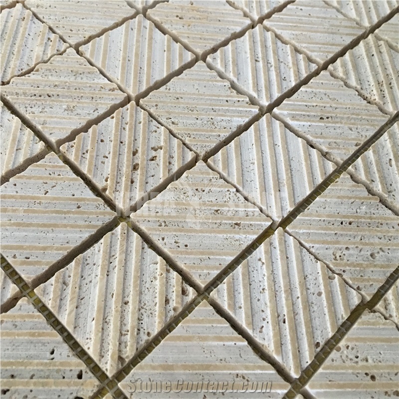 Square Travertine Marble Tile Stone Mosaic For Outdoors