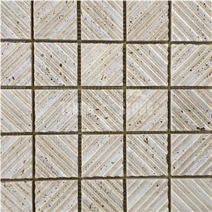 Square Travertine Marble Tile Stone Mosaic For Outdoors