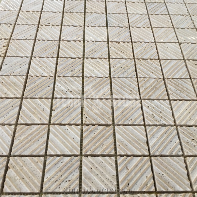 Square Travertine Marble Tile Stone Mosaic For Outdoors