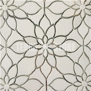 Terra Stone Pure White Marble Mix Glass Mosaic Tile Waterjet