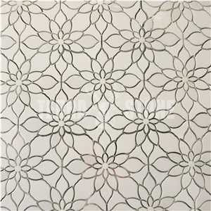Terra Stone Pure White Marble Mix Glass Mosaic Tile Waterjet