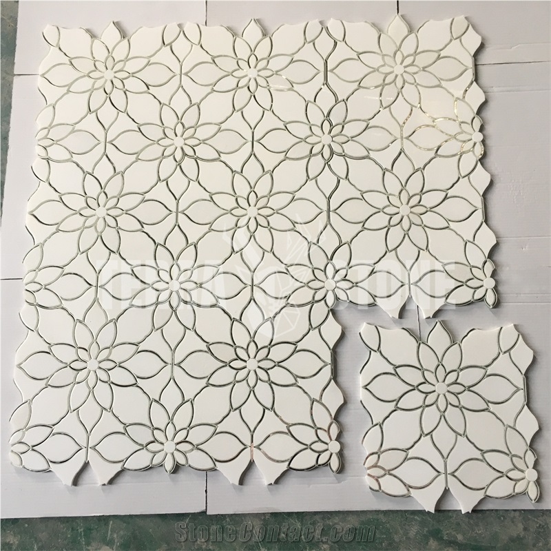 Terra Stone Pure White Marble Mix Glass Mosaic Tile Waterjet