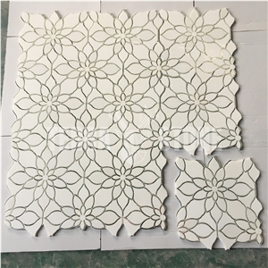 Terra Stone Pure White Marble Mix Glass Mosaic Tile Waterjet