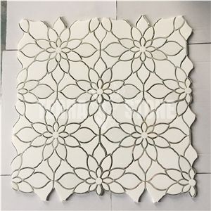 Terra Stone Pure White Marble Mix Glass Mosaic Tile Waterjet