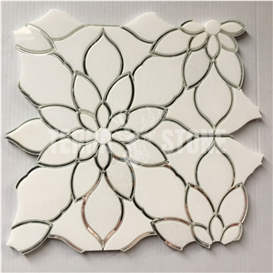 Terra Stone Pure White Marble Mix Glass Mosaic Tile Waterjet