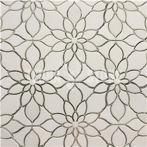 Terra Stone Pure White Marble Mix Glass Mosaic Tile Waterjet
