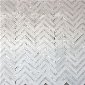 Thassos White Marble Herringbone Mosaic Tile Pearl Shell