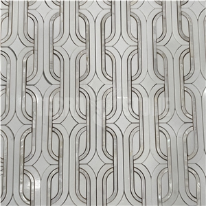 Thassos White Marble Mother Pearl Shell Mosaic Water Jet