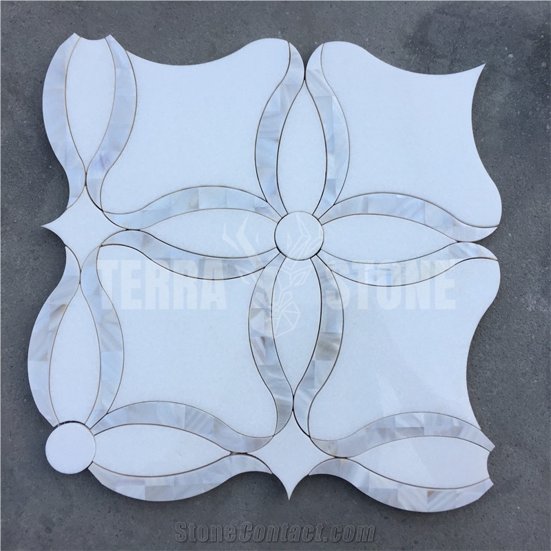 Thassos White Marble Pearl Shell Tile Waterjet Mosaics