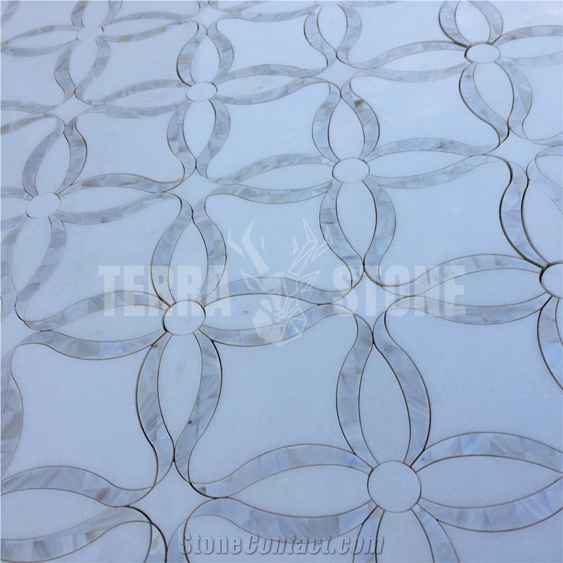 Thassos White Marble Pearl Shell Tile Waterjet Mosaics