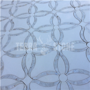 Thassos White Marble Pearl Shell Tile Waterjet Mosaics