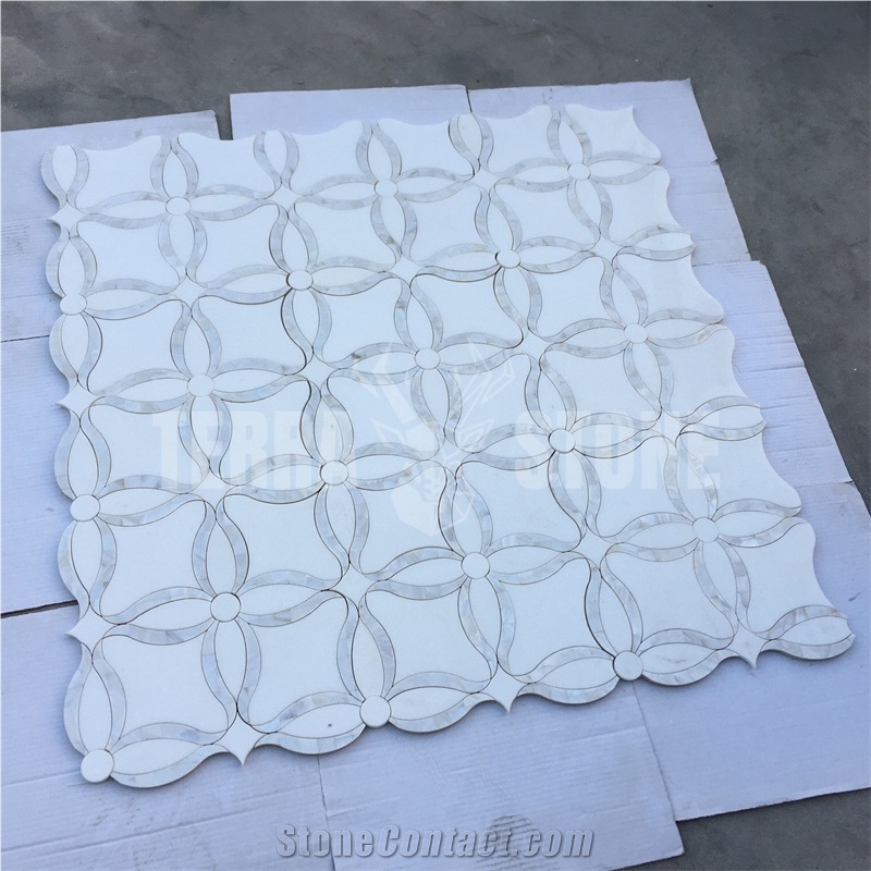 Thassos White Marble Pearl Shell Tile Waterjet Mosaics