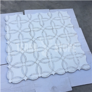 Thassos White Marble Pearl Shell Tile Waterjet Mosaics