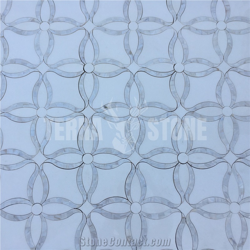 Thassos White Marble Pearl Shell Tile Waterjet Mosaics