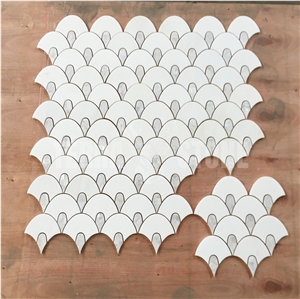 Water Jet Fish Scale White Marble Pearl Shell Mosaic Tile