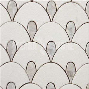 Water Jet Fish Scale White Marble Pearl Shell Mosaic Tile