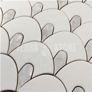 Water Jet Fish Scale White Marble Pearl Shell Mosaic Tile