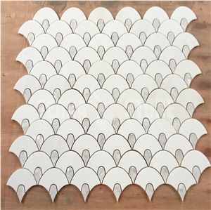Water Jet Fish Scale White Marble Pearl Shell Mosaic Tile