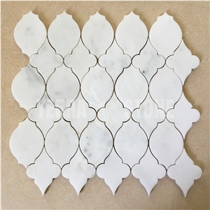 Water Jet Marble Mosaic Lantern Design Oriental White