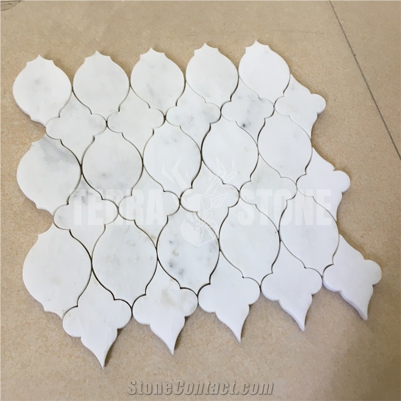 Water Jet Marble Mosaic Lantern Design Oriental White