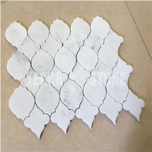 Water Jet Marble Mosaic Lantern Design Oriental White