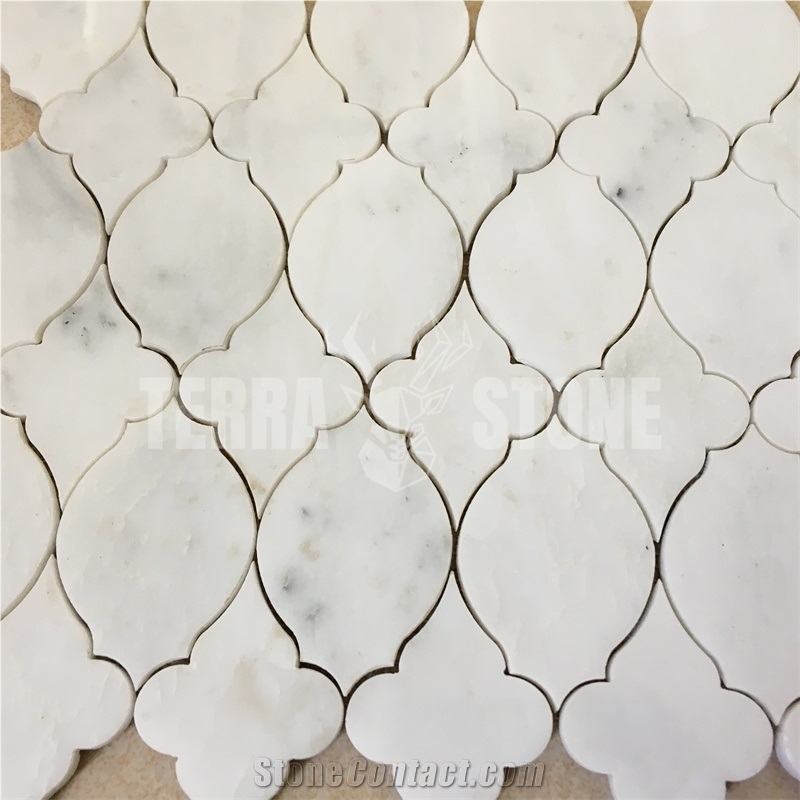 Water Jet Marble Mosaic Lantern Design Oriental White