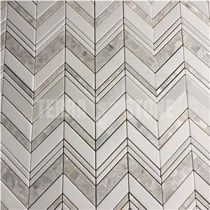 Water Jet White Stone Marble Shell Mosaic Chevron Kitchen