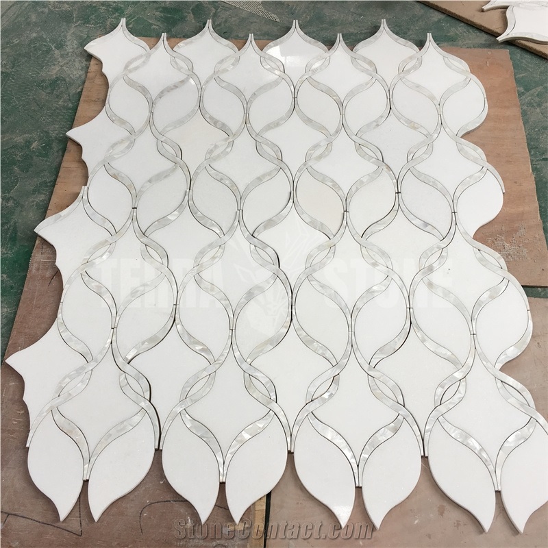 Water Jet White Stone With Pearl Shell Ribbon Pattern Tile