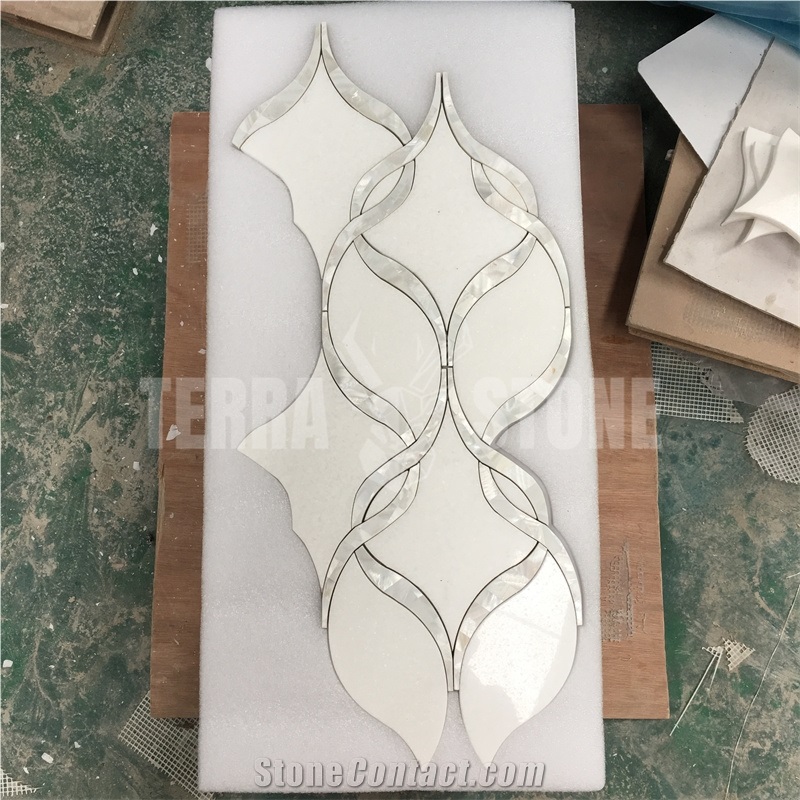 Water Jet White Stone With Pearl Shell Ribbon Pattern Tile