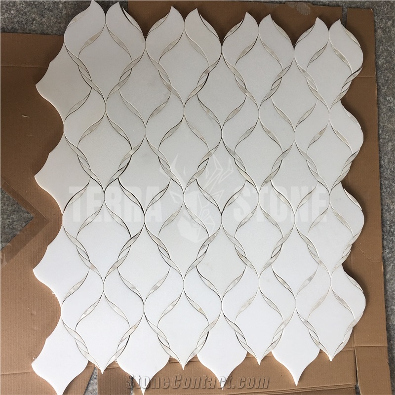 Water Jet White Stone With Pearl Shell Ribbon Pattern Tile