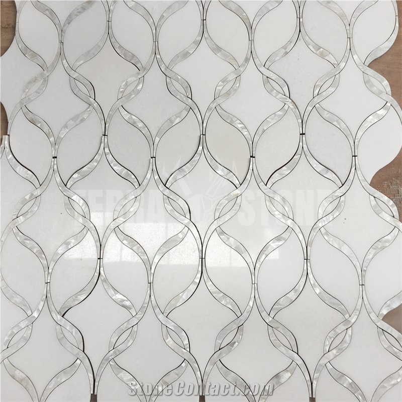 Water Jet White Stone With Pearl Shell Ribbon Pattern Tile