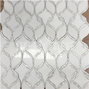 Water Jet White Stone With Pearl Shell Ribbon Pattern Tile
