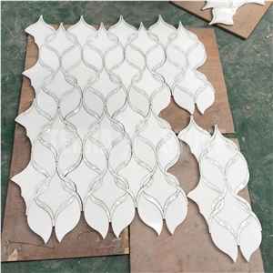 Water Jet White Stone With Pearl Shell Ribbon Pattern Tile