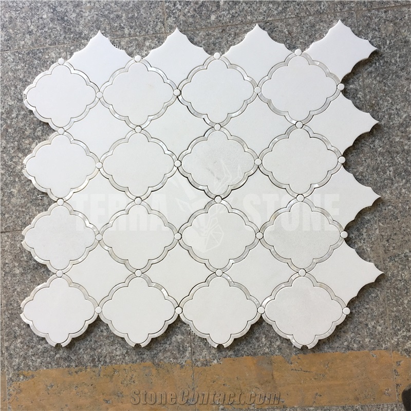 Water Jet White Thassos Marble Lantern Design Shell Tile
