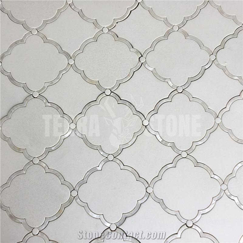 Water Jet White Thassos Marble Lantern Design Shell Tile