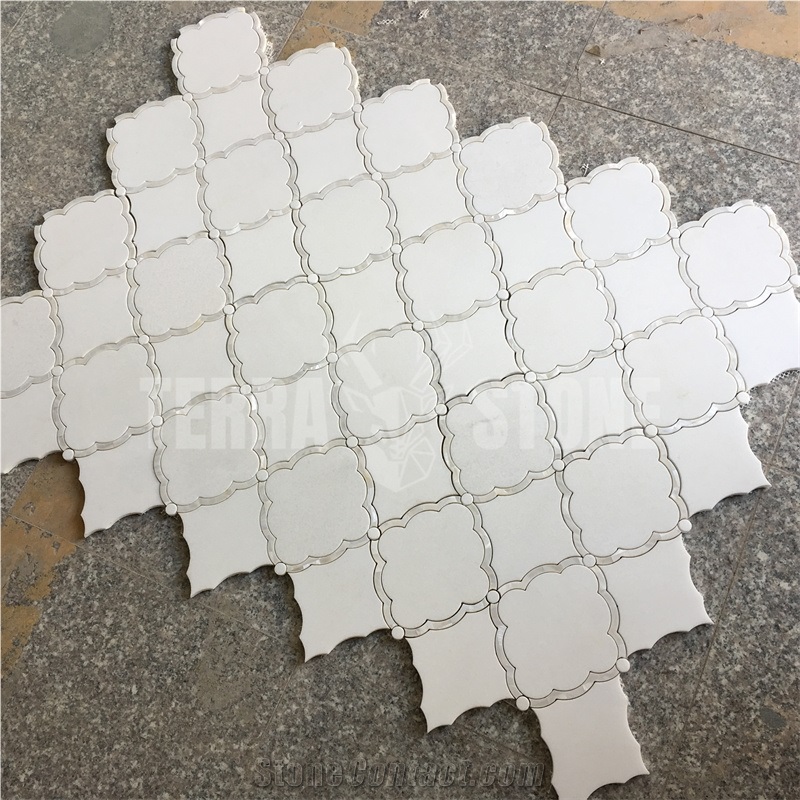Water Jet White Thassos Marble Lantern Design Shell Tile