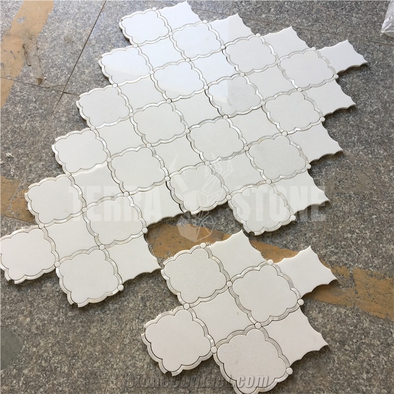 Water Jet White Thassos Marble Lantern Design Shell Tile