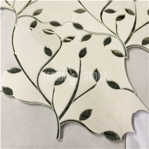 Waterjet Marble And Glass Mosaic For Bathroom Feature Wall