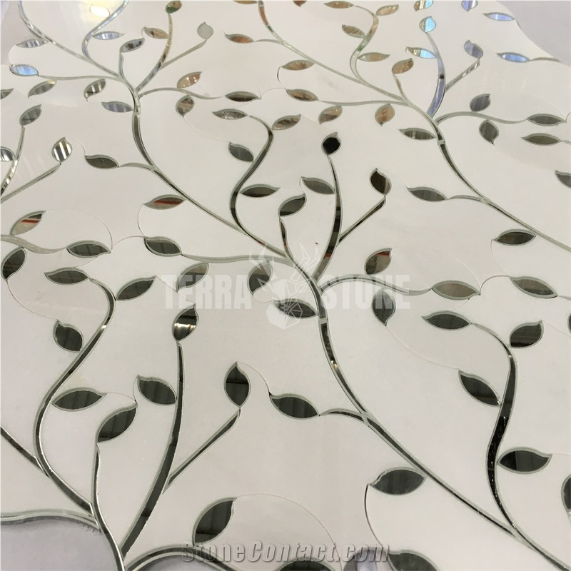 Waterjet Marble And Glass Mosaic For Bathroom Feature Wall