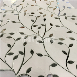 Waterjet Marble And Glass Mosaic For Bathroom Feature Wall