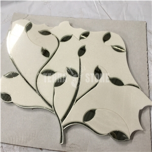 Waterjet Marble And Glass Mosaic For Bathroom Feature Wall