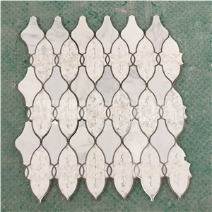 Waterjet Marble Mosaic Lantern Design Brass Inlay Wall Tile